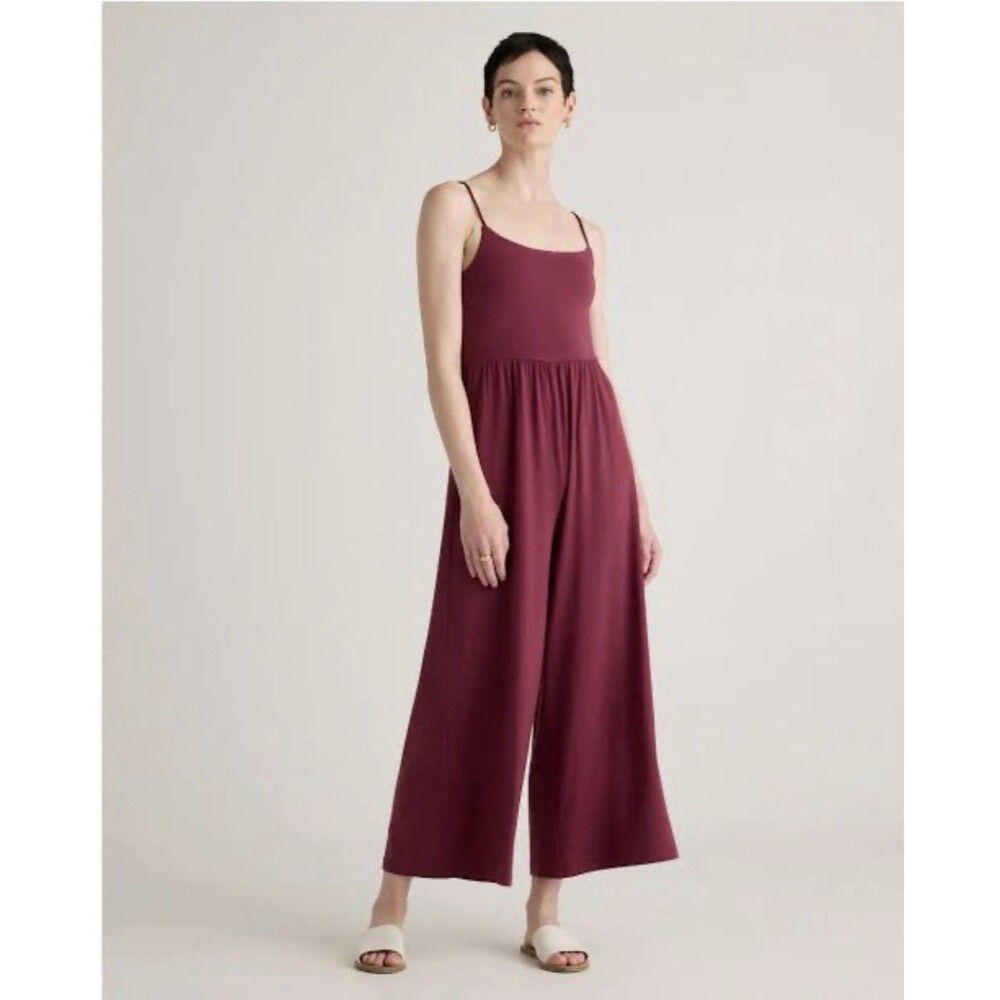Quince Women Tencel Jersey Wide Leg Jumpsuit Brown M